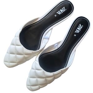 Zara Women's Ivory Quilted Mules